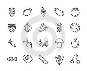 Fruit set icon vector. Outline fresh food collection. Trendy thin line style, web illustration.