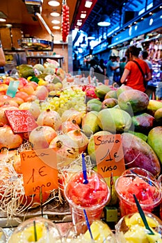 Fruit shop at La Boqueria market at Barcelona