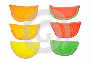 Fruit slices. Colorful old fashioned jellied candies photo