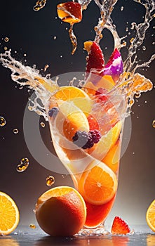 Fruit slices with water splashes and drops on a black background