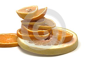 Fruit slices on a white background