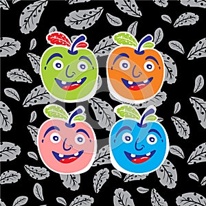 Fruit smile cartoon graphic, pattern seamless vector illustration