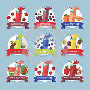 Fruit smoothie collection. Menu element for cafe or restaurant with energetic fresh drink made in flat style.