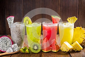 Fruit smoothies with dragon fruit, kiwi, watermelon, Pineapple o