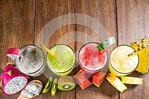 Fruit smoothies with dragon fruit, kiwi, watermelon, Pineapple o