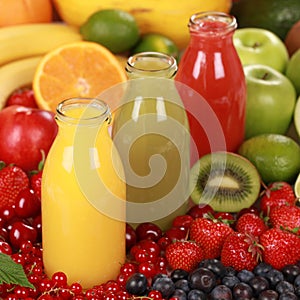 Fruit smoothies made from oranges, strawberries and kiwi