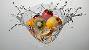 fruit splash in mid air on white background