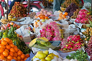 A fruit stand at the Chbar Ampov Market in Phnom Penh, Cambodia photo