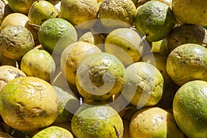 Fruit street sale in which passion fruits are seen with strong sunlight in Street market in Guanabano Bridge in La Baralt Avenue,C photo