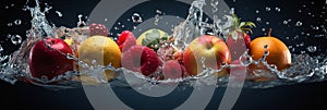 Fruit Submerged in Water Splash Banner, generative AI