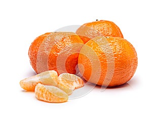 Fruit, tangerine and slice for vitamin c, diet and healthy nutrition on isolated white background. Food, closeup and