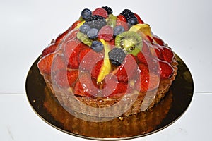 Fruit tart cake on white background