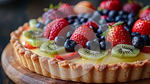 fruit tart design, delicious dessert with custard, fruits buttery tart shell, perfect for any occasion