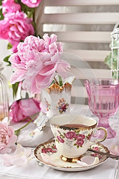 Fruit tea in beautiful vintage porcelain cup