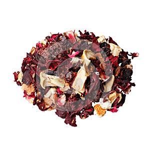 Fruit tea mix. Hibiscus, raspberries, candied peel, orange.