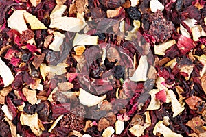 Fruit tea mix. Hibiscus, raspberries, candied peel, orange, lemon