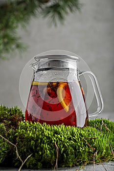 fruit tea in a teapot on the table