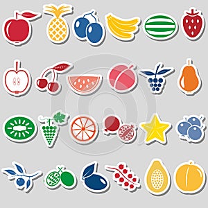 Fruit theme color simple stickers icons set eps10