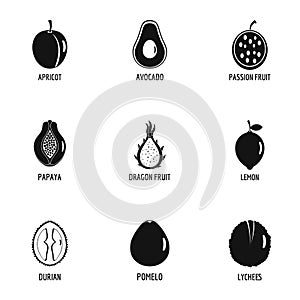 Fruit tree icons set, simple style