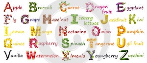 Fruit and Vegetable Alphabet Isolated