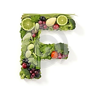 Fruit and vegetable alphabet on a white background, Letter F