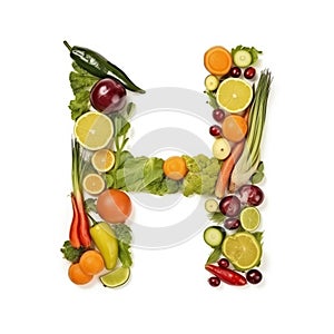 Fruit and vegetable alphabet on a white background, Letter H