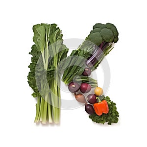 Fruit and vegetable alphabet on a white background, Letter K