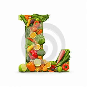 Fruit and vegetable alphabet on a white background, Letter L
