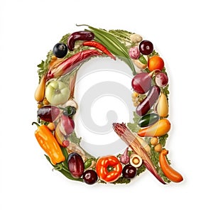 Fruit and vegetable alphabet on a white background, Letter Q