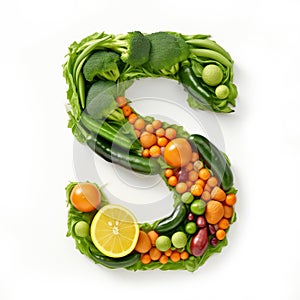 Fruit and vegetable alphabet on a white background, Letter S