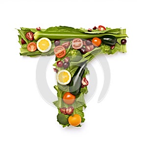Fruit and vegetable alphabet on a white background, Letter T