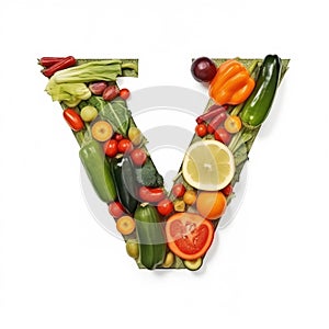 Fruit and vegetable alphabet on a white background, Letter V