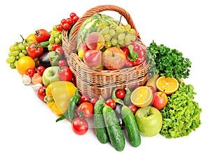 Fruit and vegetable in basket photo