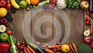 Fruit and vegetable borders Fruit and vegetable borders on wood table