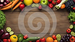 Fruit and vegetable borders Fruit and vegetable borders on wood table