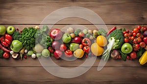 Fruit and vegetable borders Fruit and vegetable borders on wood table