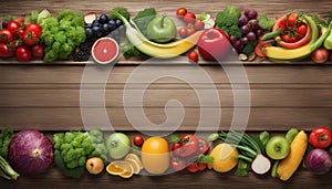 Fruit and vegetable borders Fruit and vegetable borders on wood table