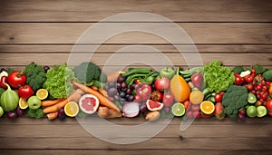 Fruit and vegetable borders Fruit and vegetable borders on wood table