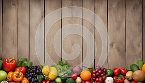 Fruit and vegetable borders Fruit and vegetable borders on wood table
