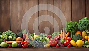 Fruit and vegetable borders Fruit and vegetable borders on wood table