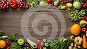 Fruit and vegetable borders Fruit and vegetable borders on wood table