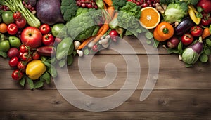 Fruit and vegetable borders Fruit and vegetable borders on wood table