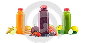 Fruit and Vegetable Juice Bottles on White Background