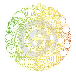 Fruit Vegetable Line Icons Circle