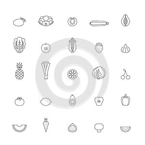 Fruit and vegetable outline icon set. Part one.