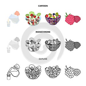 Fruit, vegetable salad and other types of food. Food set collection icons in cartoon,outline,monochrome style vector