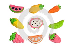 Fruit and vegetable shaped gummy candy photo