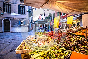 Fruit and vegetable stand in street of Venice view