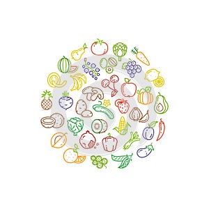 Fruit and vegetable vector logo with line icons