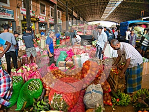 Fruit and vegetables being traded at the Dambulla Economic Centre - the largest vegetable and fruit wholesale market in Sri Lanka